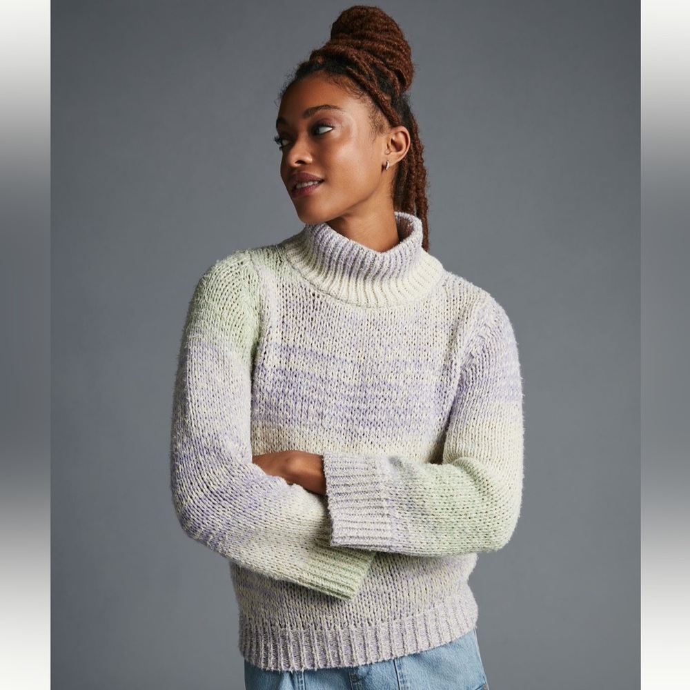 By Anthropologie Ombre Turtleneck Chunky Sweater